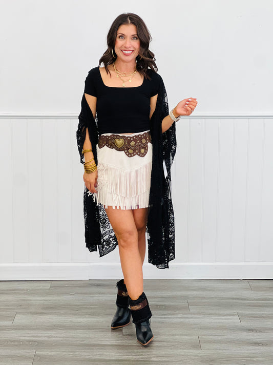 Cream Fort Worth Fringe Mini Skirt (Reg. and Plus)