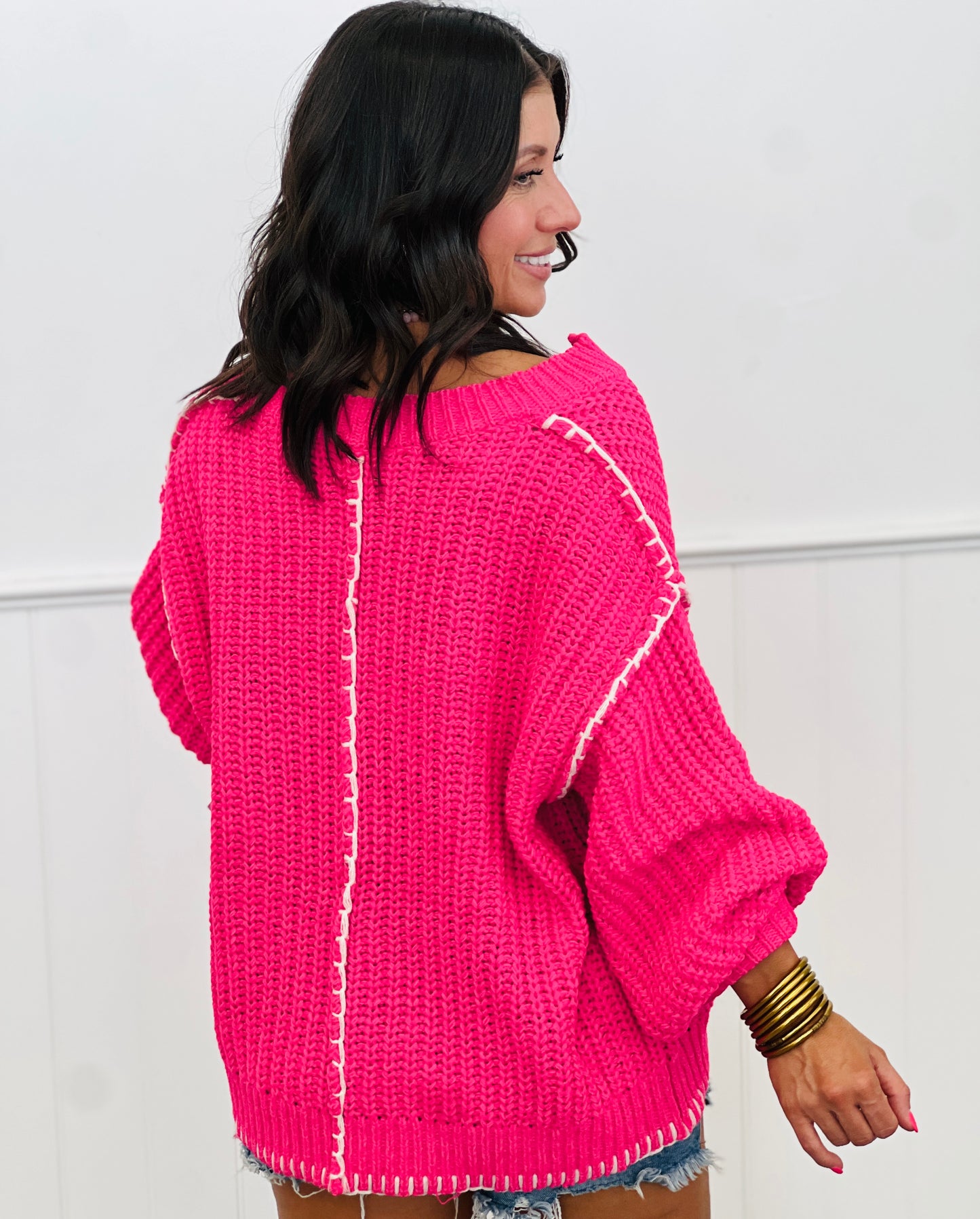 POL Fuchsia Chenille Whipstitch Sweater Top (Reg.)