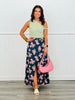 Dark Denim Floral Print Front Slit Midi Skirt (Reg. and Plus)