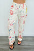 White Denim Printed Twill Cargo Pants (Reg. and Plus)