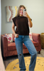 Brown Knit Crewneck Sweater (Reg. and Plus)