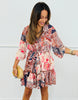 Mocha Multi Floral Print Mini Shirt Dress (Reg & Plus)