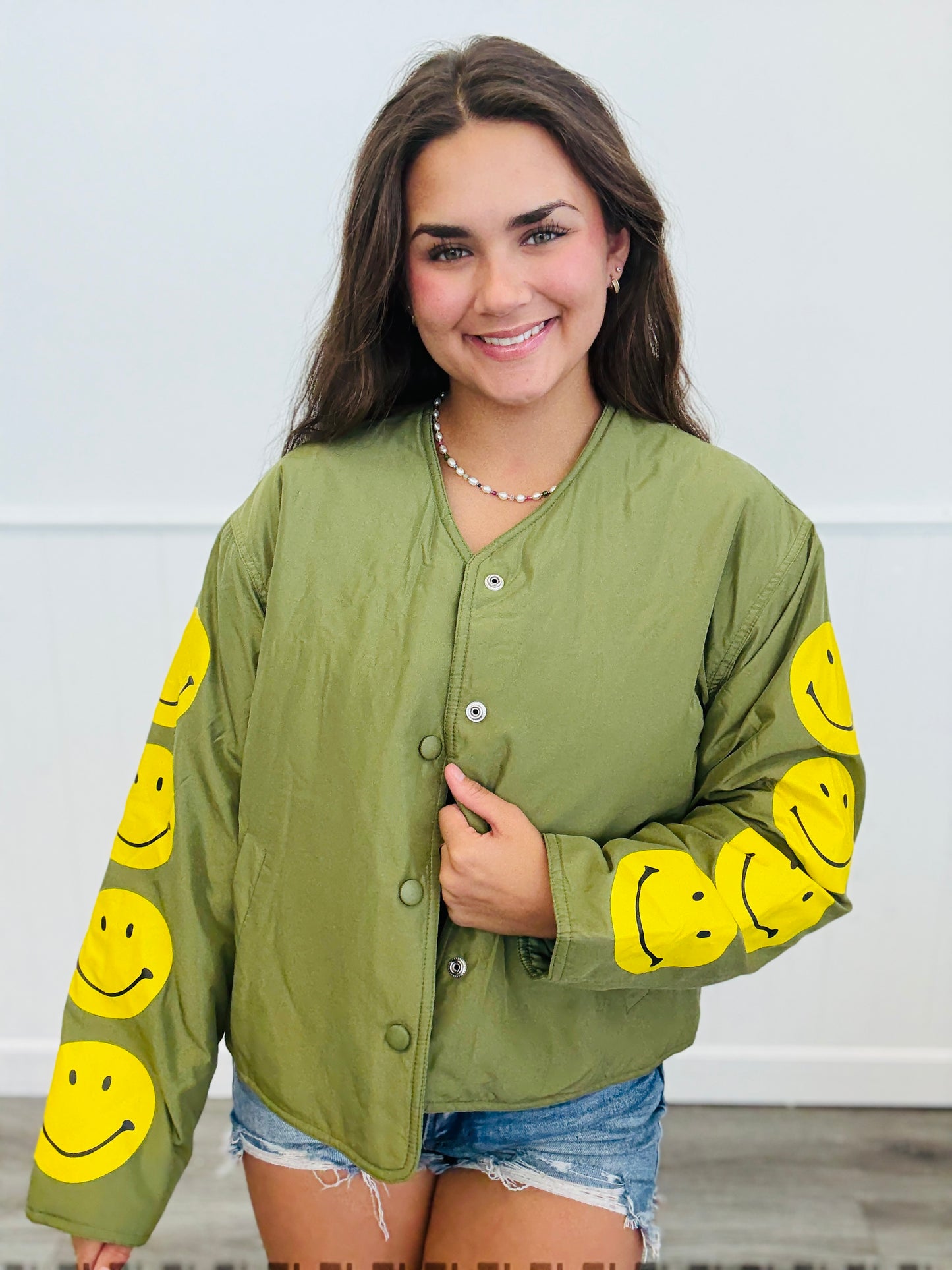 Olive Smiling Sleeves Puffer Jacket (Reg.)