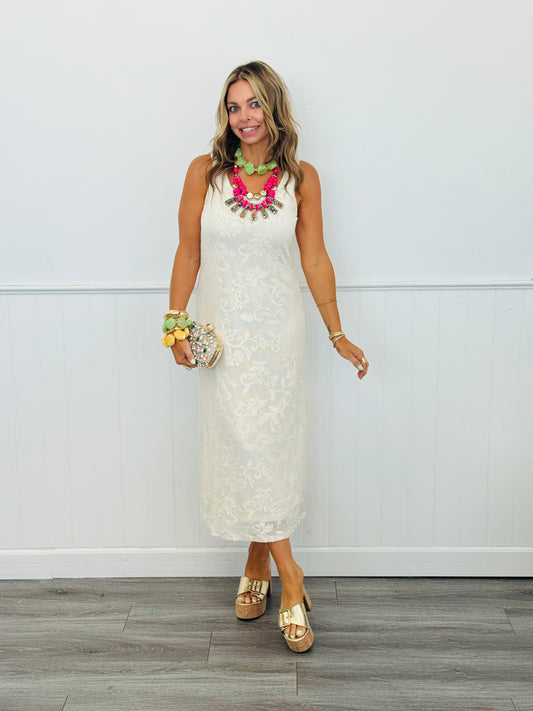 Ivory Floral Lace Midi Slip Dress (Reg.)