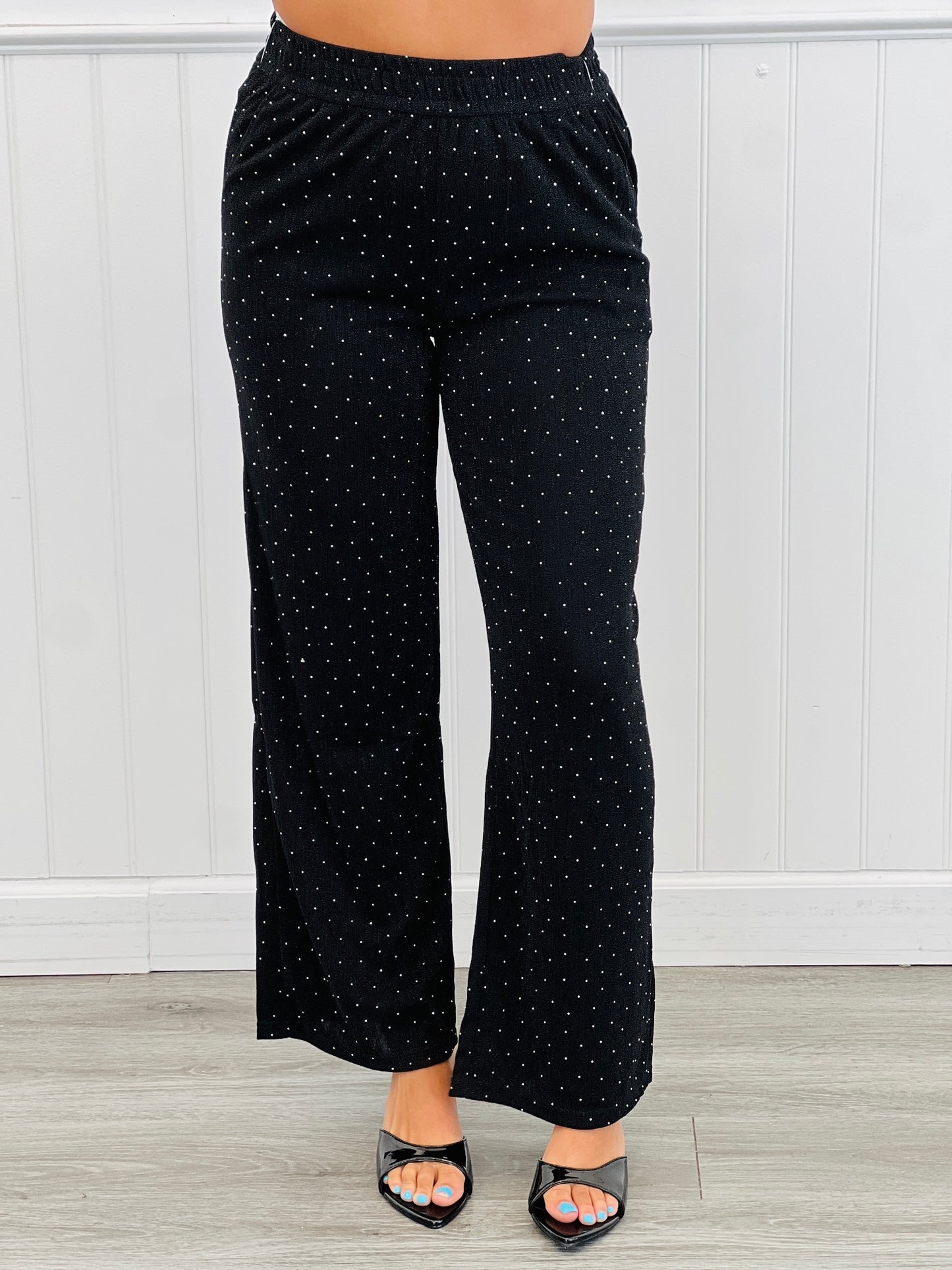 Black Metallic Rhinestone Straight Leg Pants (Reg. and Plus)