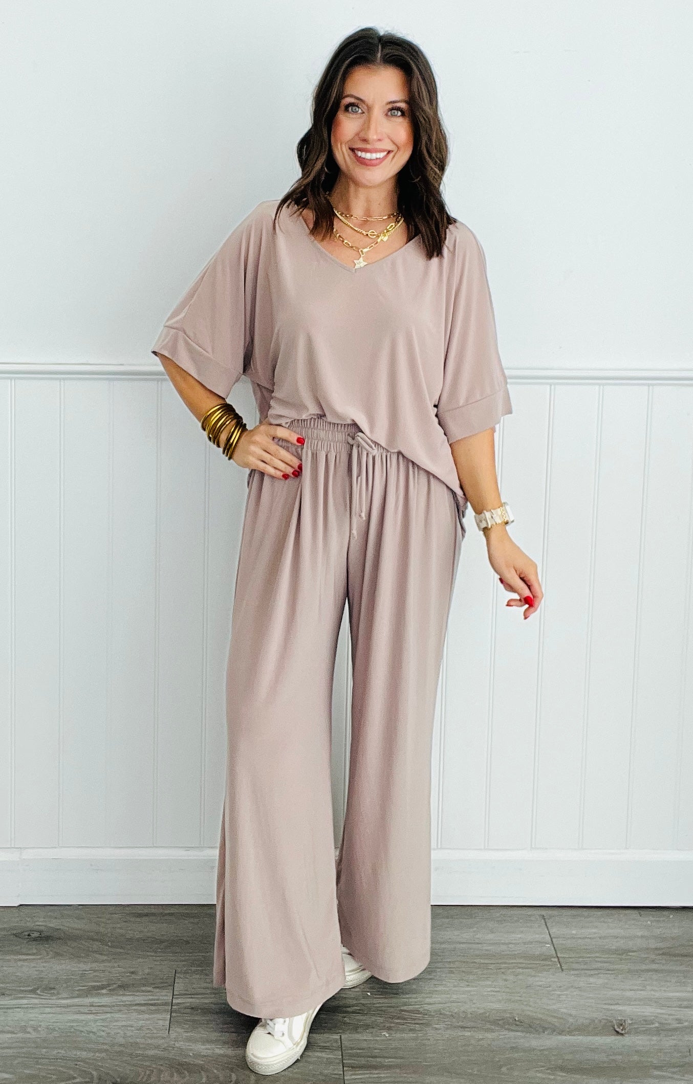 Dear Scarlett Yes Please V-Neck Top & Pants Set (Reg. and Plus) - 8 Colors