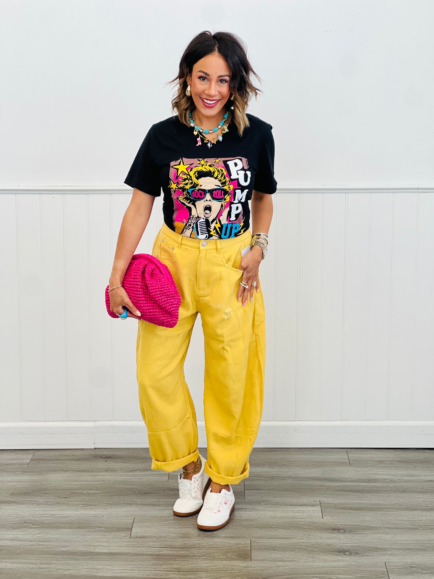 Acid Washed Yellow Denim Barrel Pants (Reg & Plus)