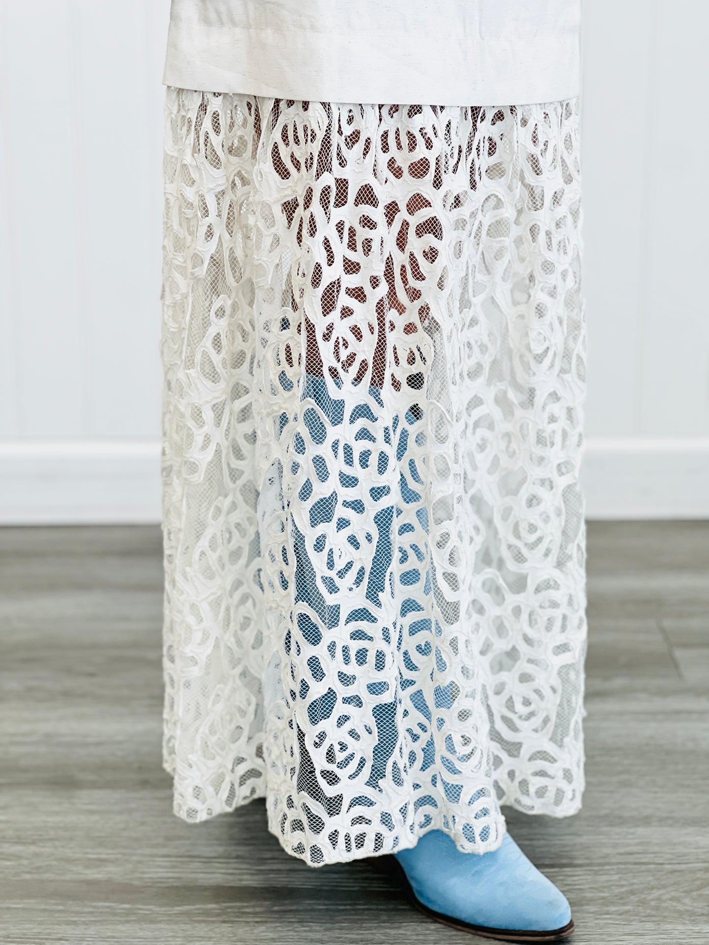 Ivory Rosette Lace Midi Cocktail Dress (Reg.)