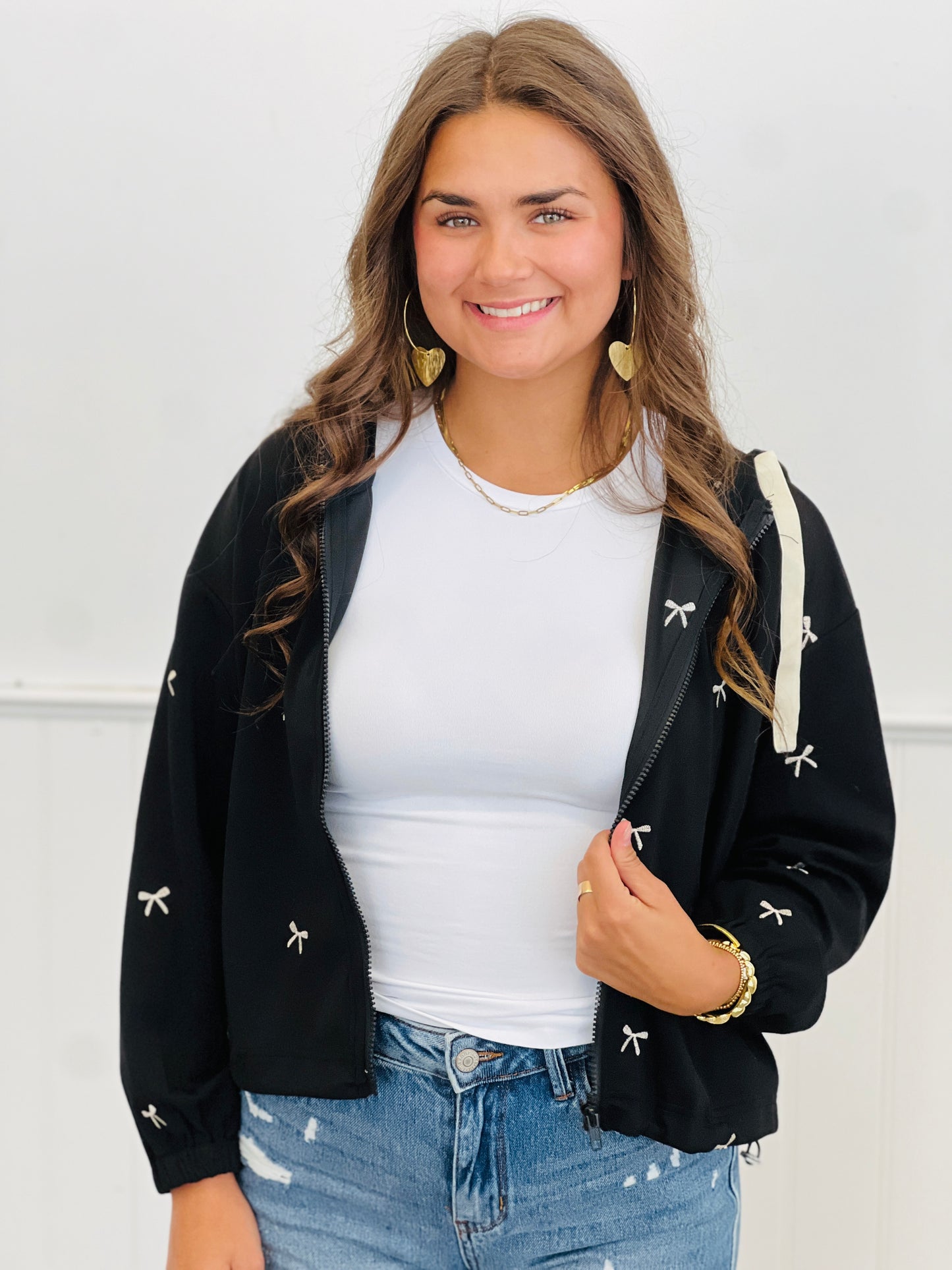 Black Ribbon Embroidery Hoodie (Reg. & Plus)