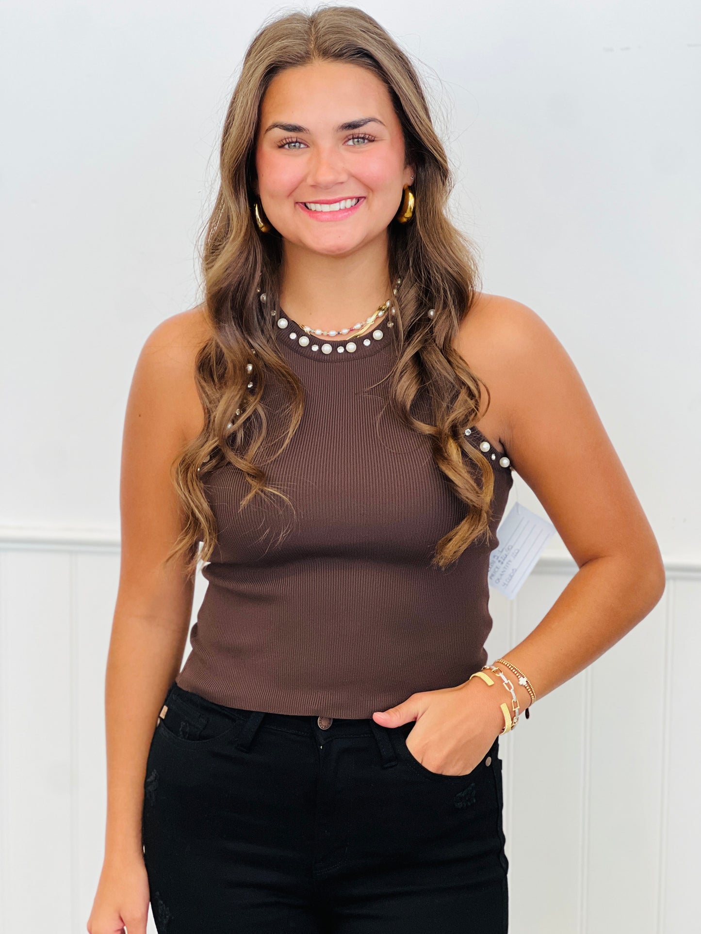 Crystal & Peral Detailed Tank Top (Reg.) - 4 Colors