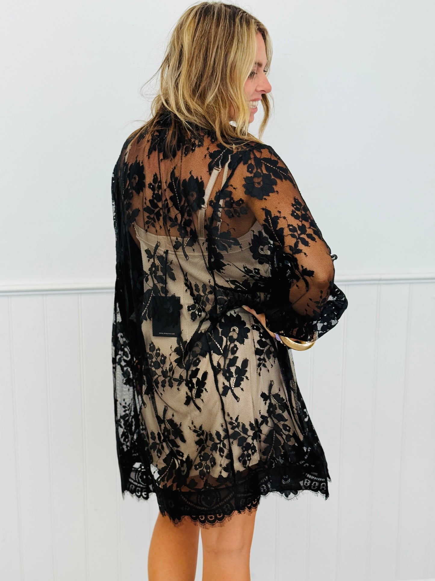 Black Floral Lace Mini Dress (Reg & Plus)