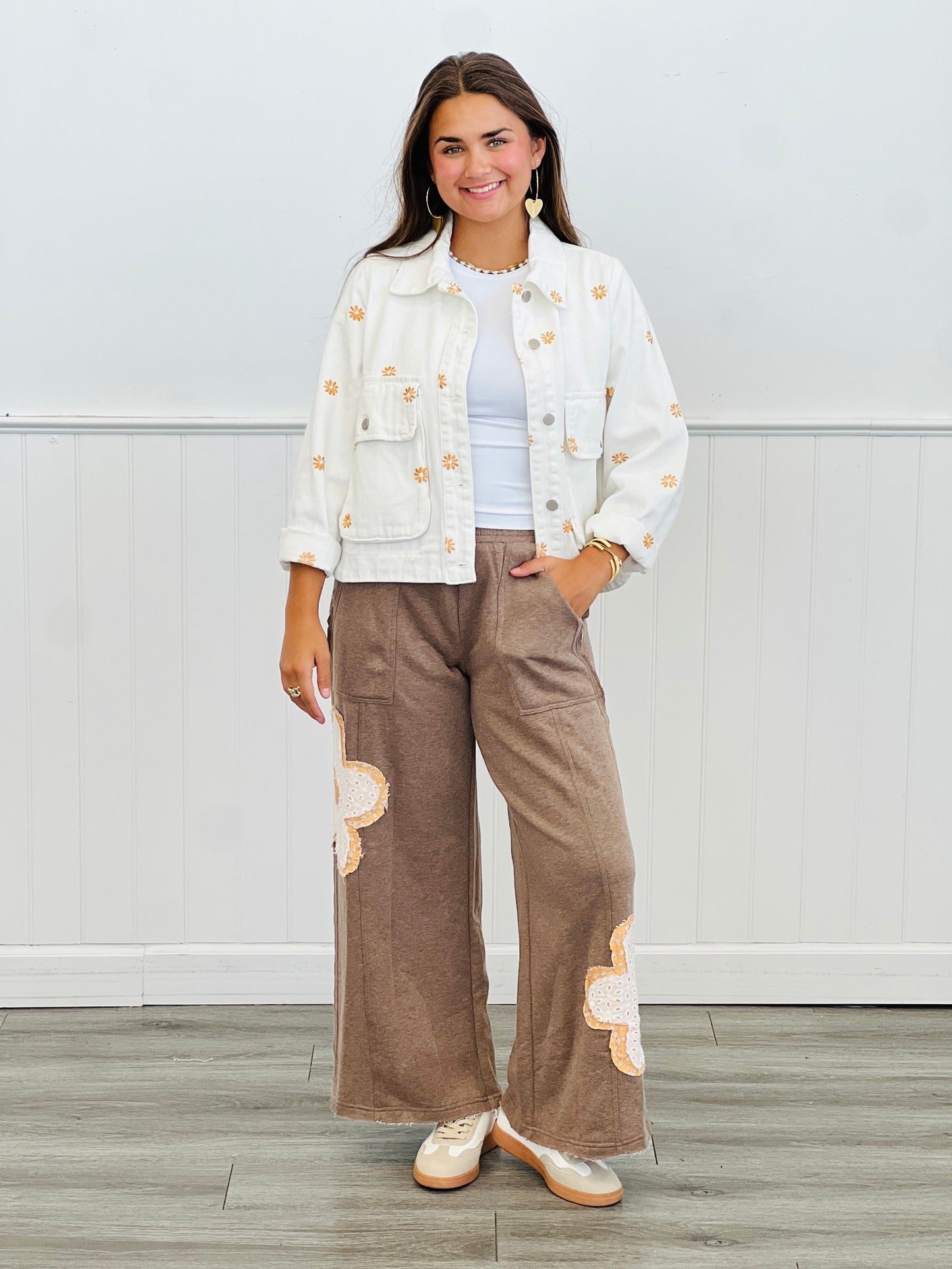 Mocha Floral Patch Pants (Reg & Plus)
