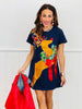 Queen Of Sparkles Navy Rhinestone Rudolph Tee Dress (Reg. and Plus)