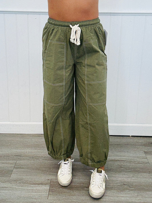 Light Moss Drawstring Balloon Pants (Reg & Plus)