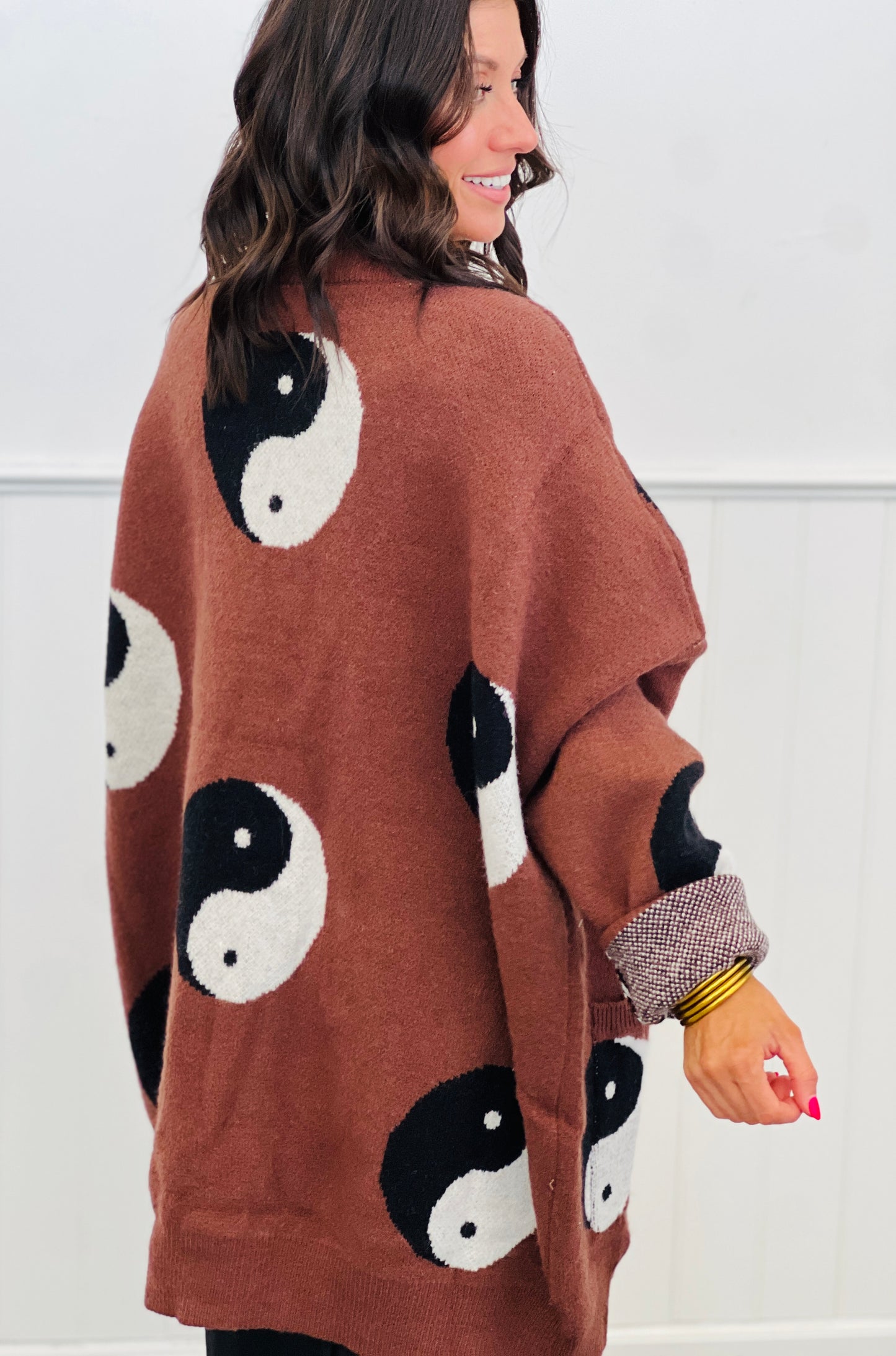 Brown Oversized Yin Yang Cardigan (Reg & Plus)