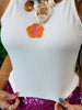 White Beaded Flower Tank Top (Reg.)