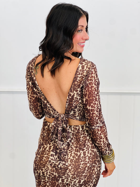 Leopard Deep-V Back Top & Maxi Skirt Set (Reg.)
