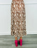 Brown Zebra Print Satin Jacquard Maxi Skirt (Reg & Plus)