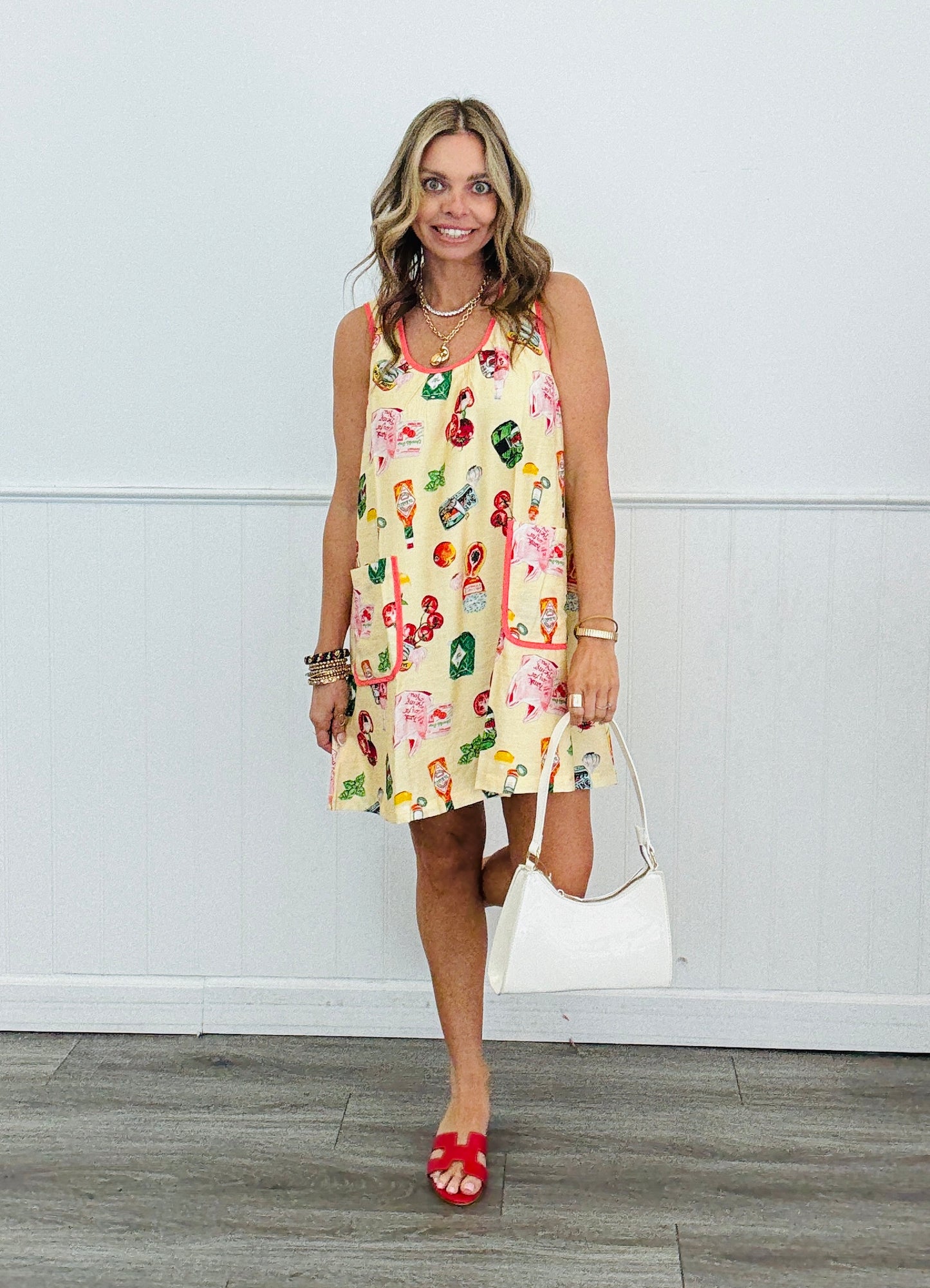 Butter Yellow Fruit & Food Print Mini Dress (Reg.)
