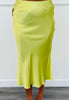 Lime Green Satin Side Slit Midi Skirt (Reg.)