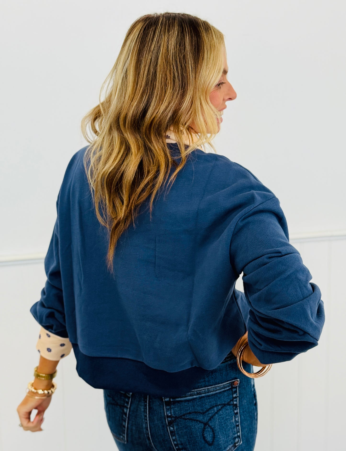 Queen Of Sparkles Navy Polka Dot Collar Turkey Sweatshirt (Reg. and Plus)