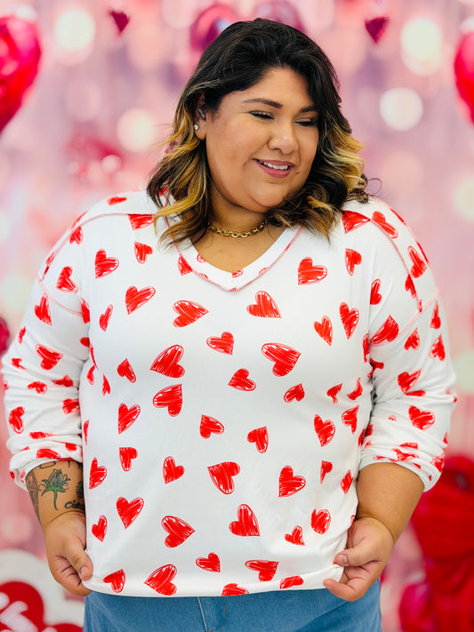 Ivory/Red Hearts All Around Top (Reg & Plus)
