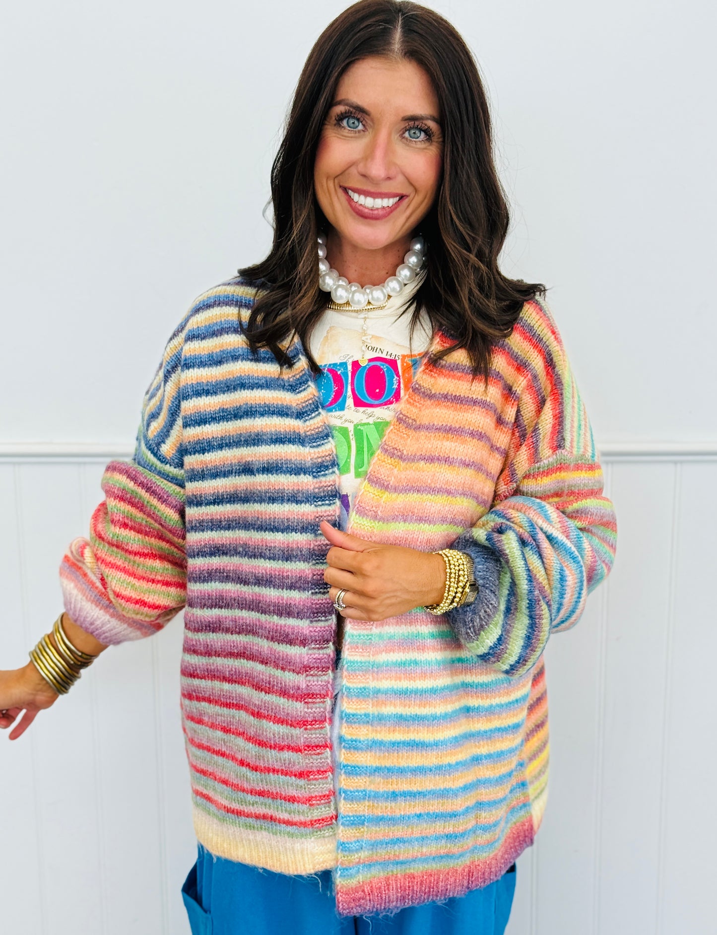 Rainbow Striped Long Sleeve Cardigan (Reg.)
