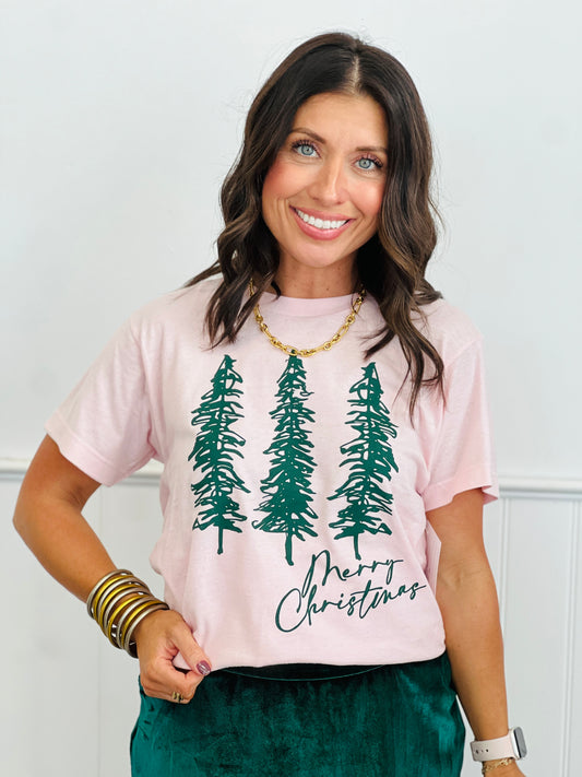 Pink Merry Christmas Tree Graphic Tee (Reg. and Plus)
