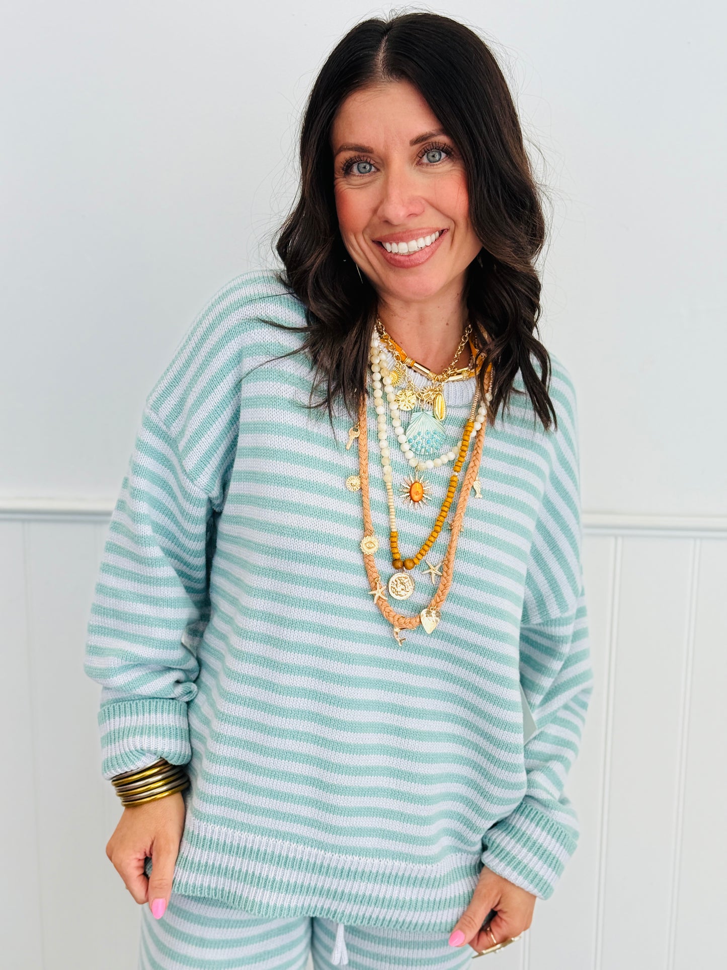 Aqua/Light Blue Stripe Sweater & Pant Set (Reg.)