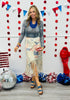 Denim Rhinestone Mesh LS Top (Reg. and Plus)