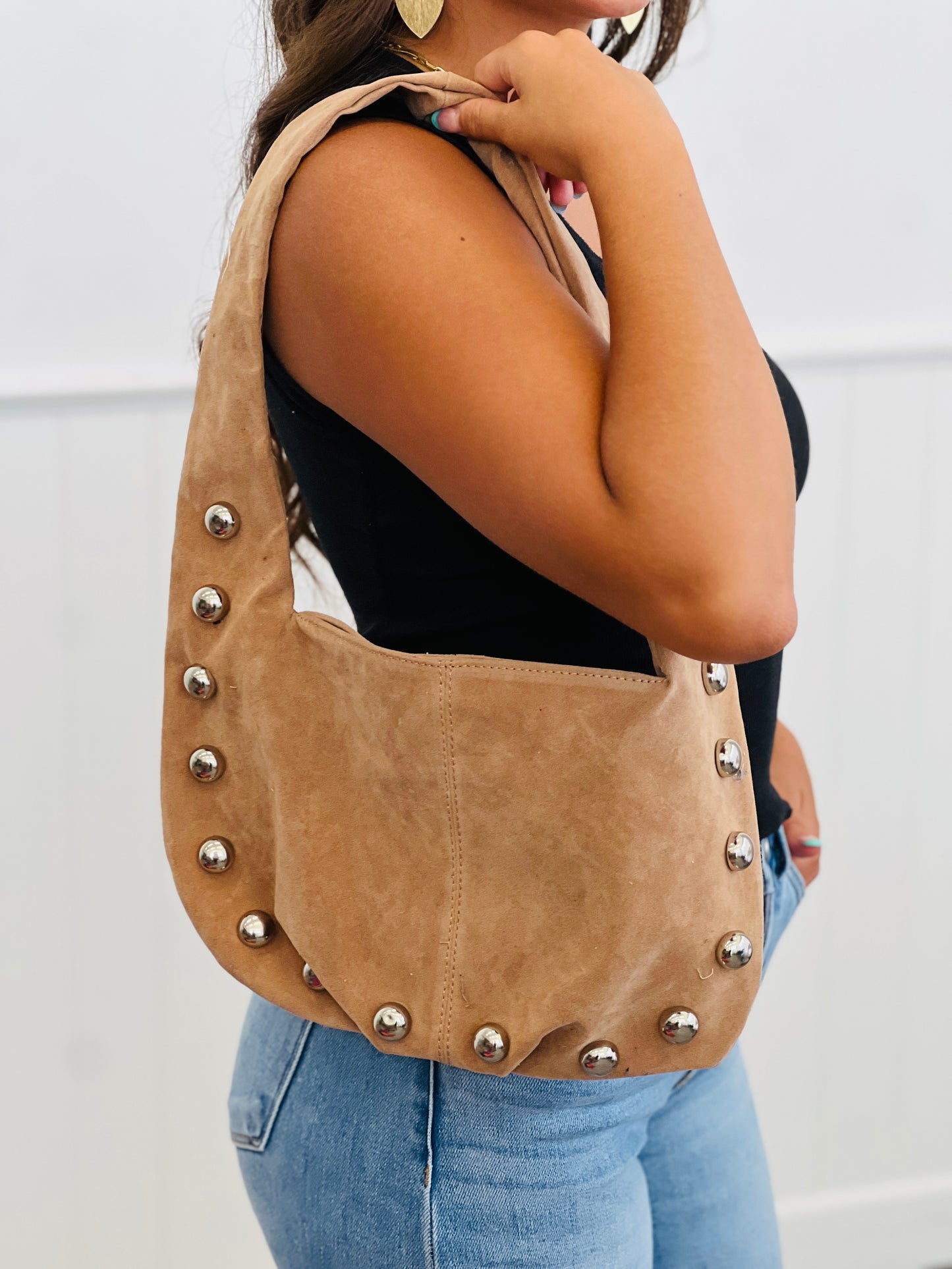 Faux Suede Silver Stud Handbag (3 colors)