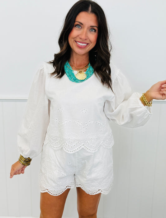 Sea Salt Eyelet Scalloped Top (Reg.)