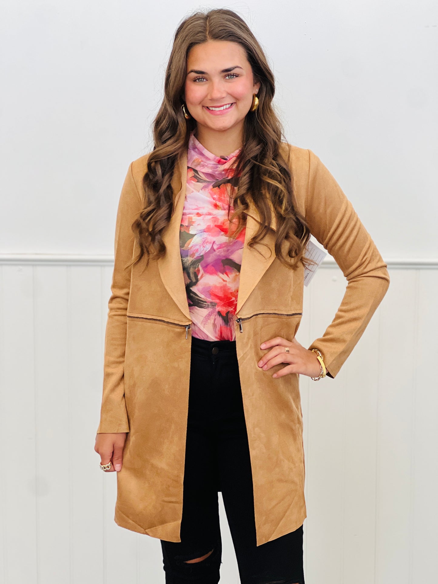 Essential Faux Suede Zip Detail Coat (Reg.)-4 Colors
