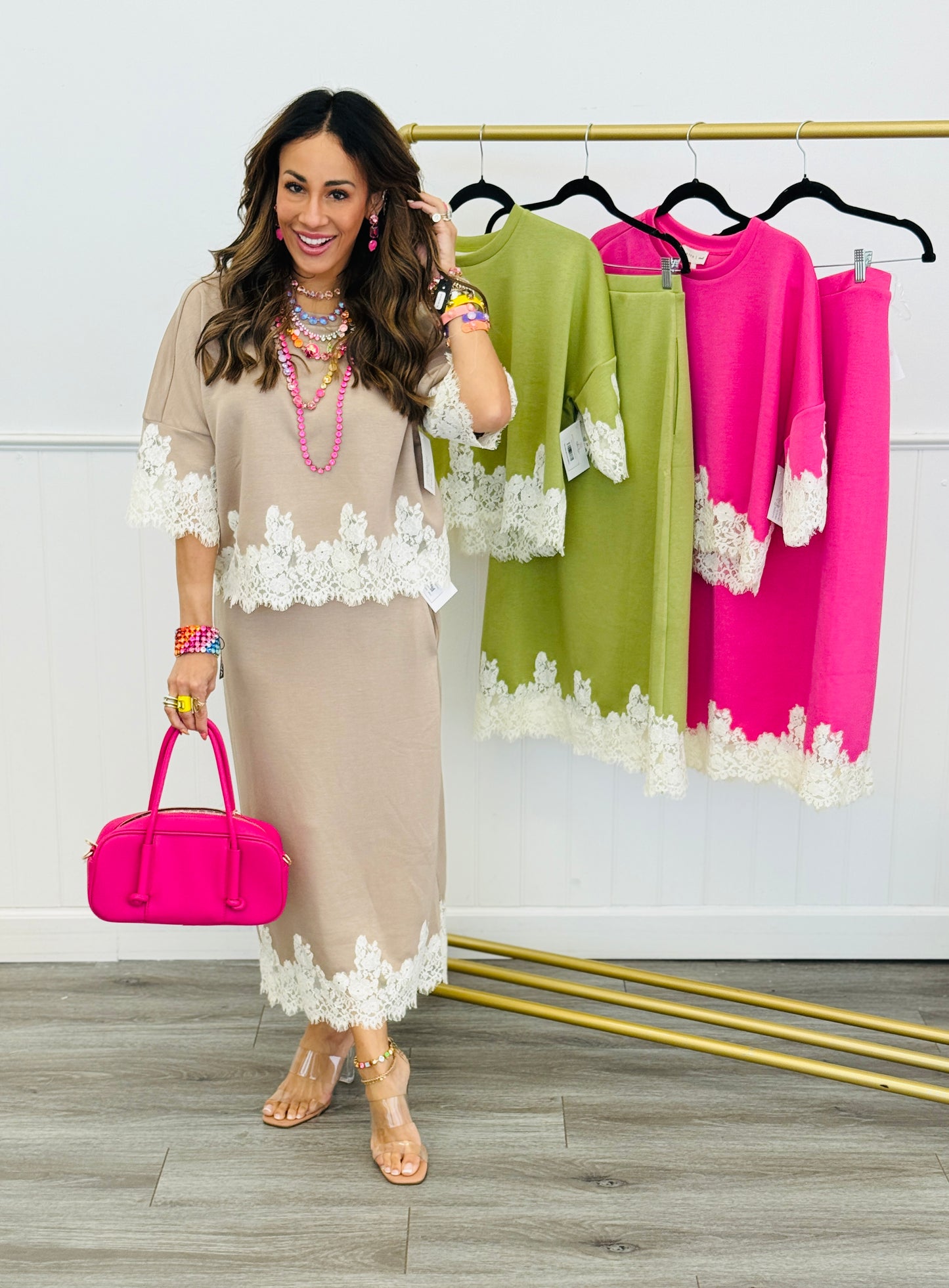 Scallop Lace Trim Midi Skirt (Reg.)-4 Colors