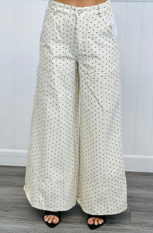 Cream Dot Wide Leg Pants (Reg. and Plus)