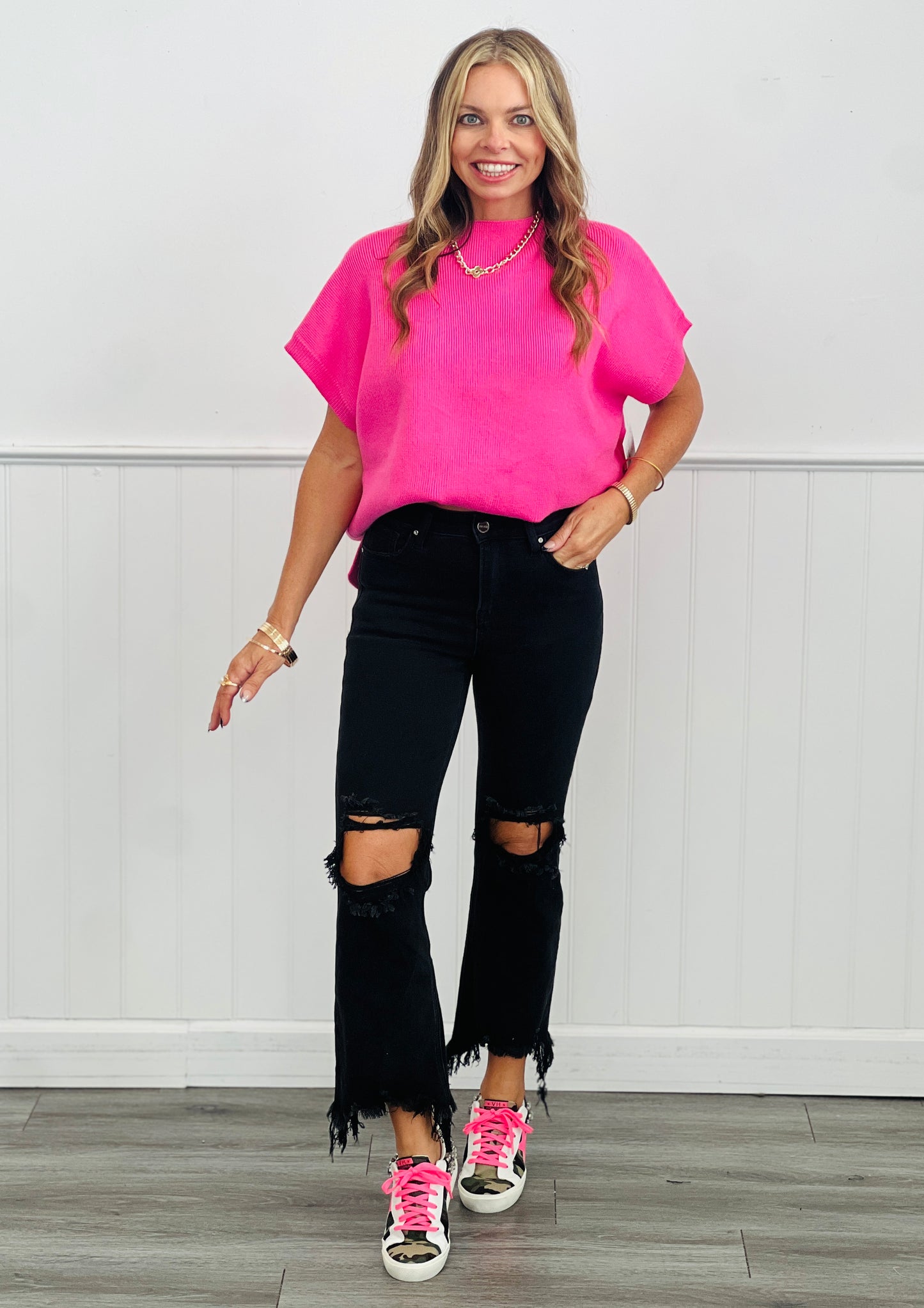 Bubble Gum Short Sleeve Sweater Top (Reg)