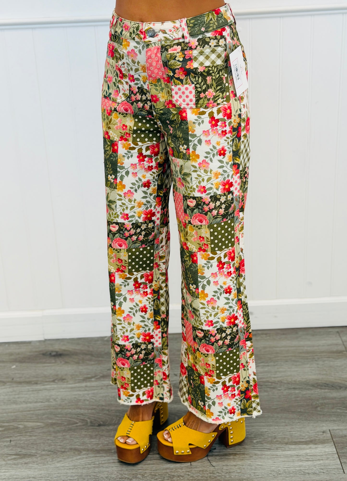 Olive Patchwork Print Wide Leg Pants (Reg.)