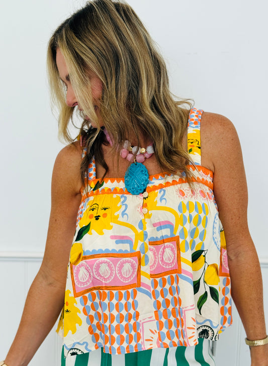 Orange Combo Mixed Flowers Cami Top (Reg & Plus)