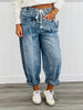 Washed Denim Pleated Pockets Barrel Jeans (Reg.)-2 Colors