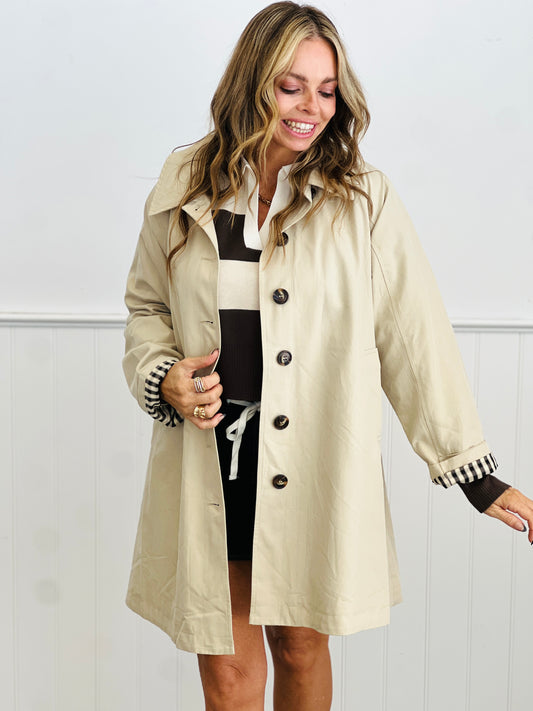 Beige Plaid Lined Trench Coat (Reg.)