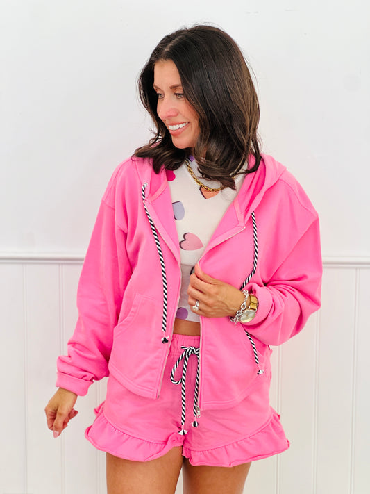 Pink Hooded Zip Up Sweatshirt & Shorts Set (Reg.)
