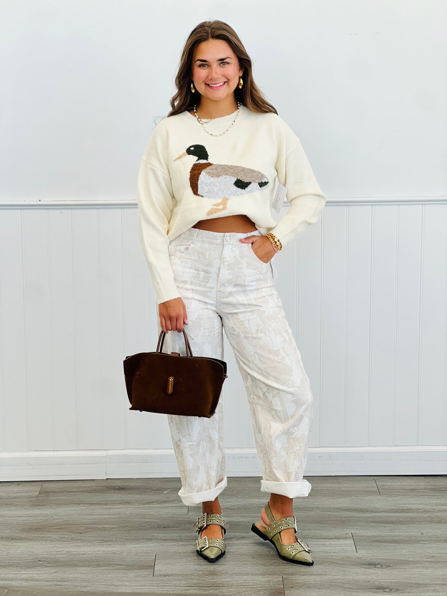Ivory/Brown Leaf Print Corduroy Pants (Reg.)