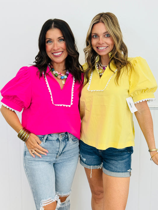 Scalloped Trim Crinkle Top (Reg.) - 2 Colors