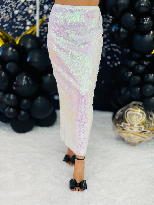 Multi Sequin Back Slit Midi Skirt (Reg.)