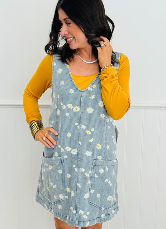 Denim Daisy V-Neck Mini Dress (Reg. and Plus)