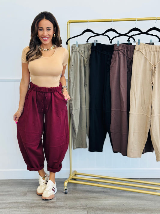 Braided Waist Cord Barrel Pants (Reg.)-5 Colors