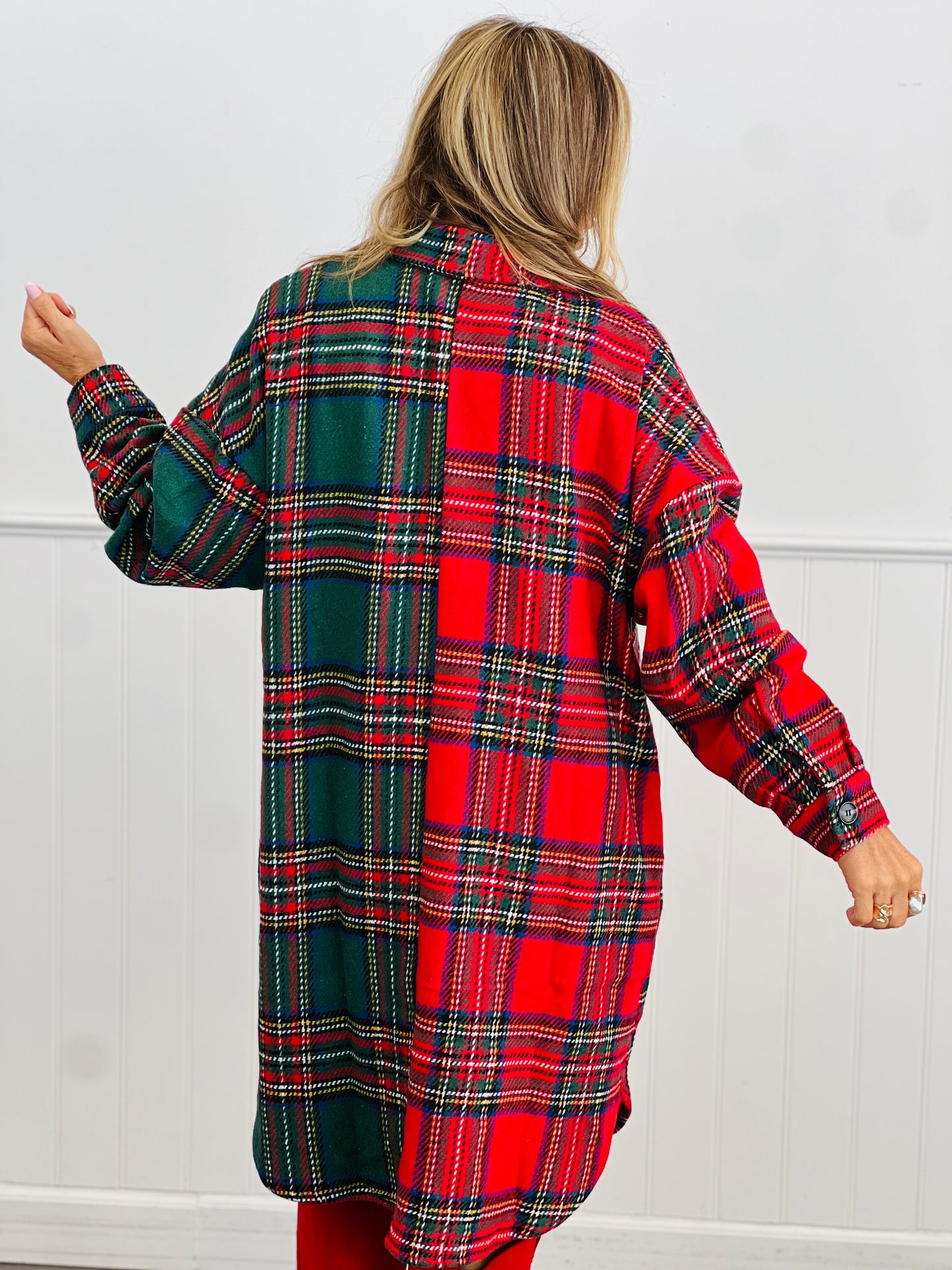 Green/Plaid Flannel Longline Shacket (Reg. and Plus)
