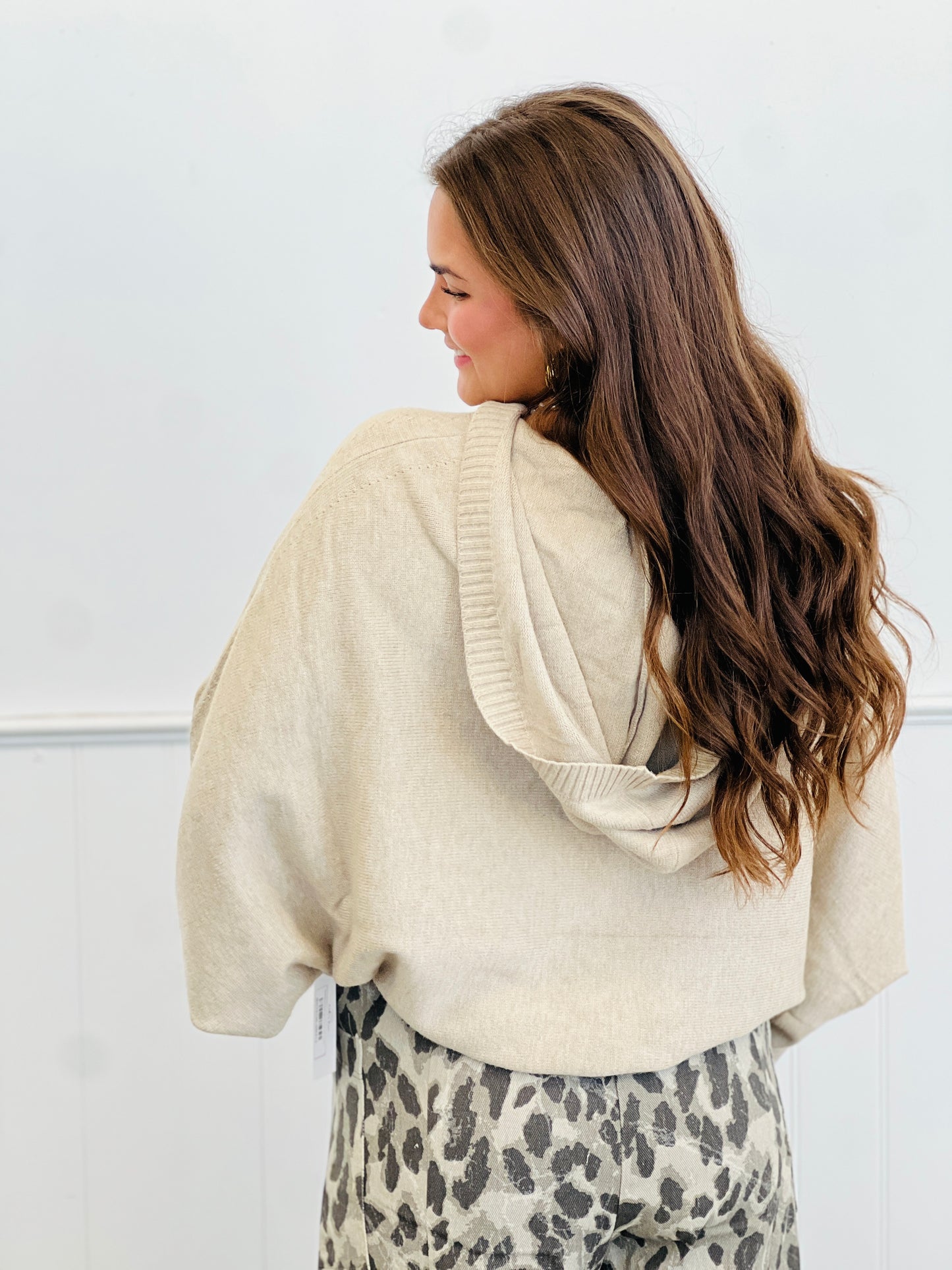 Oatmeal Cashmere Blend Sweater Hoodie Top (Reg.)