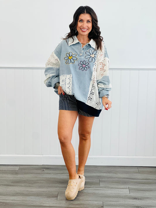 Navy Striped Elastic Waist Shorts (Reg.)