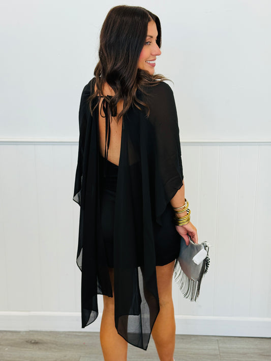 Black Beauty Open Back Scarf Mini Dress (Reg.)